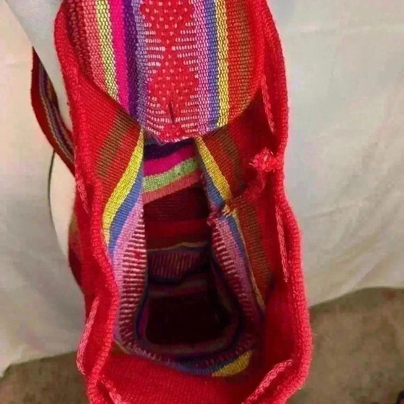 Pinzon Rasta Artesanias Woven Red Colorful Backpack - Baja Hippie/Boho Style - Picture 3 of 6